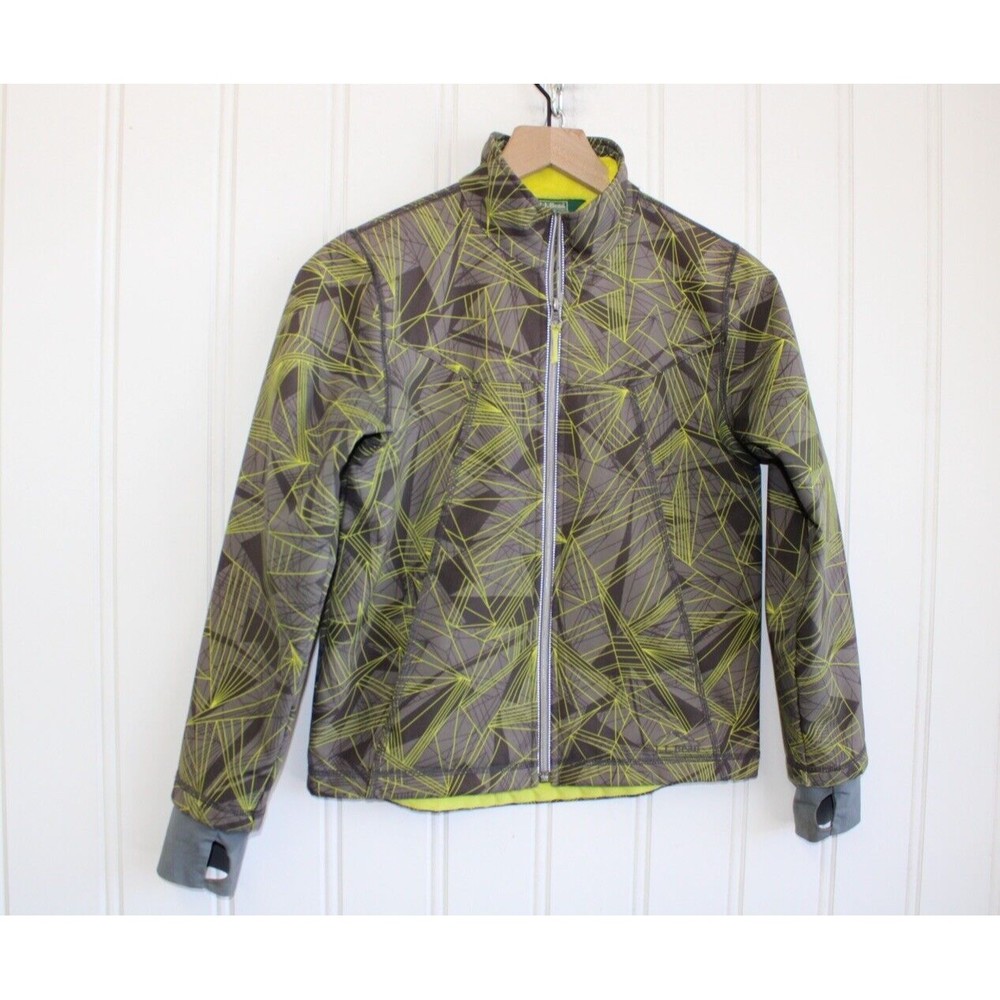 LL Bean Boys Size M 10-12 Fleece Lined‎ Nylon Full Zip Gray Green Coat Jacket